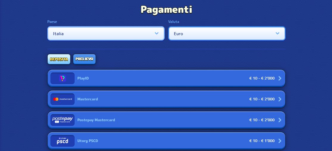 Effettua depositi veloci con Mastercard e Postepay Italia